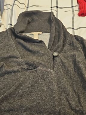 Womens Charcoal Shawl Collar Sweater - Classic Knit